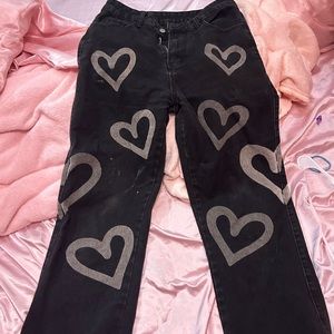 Selling mild worn black hearts jeans from shein